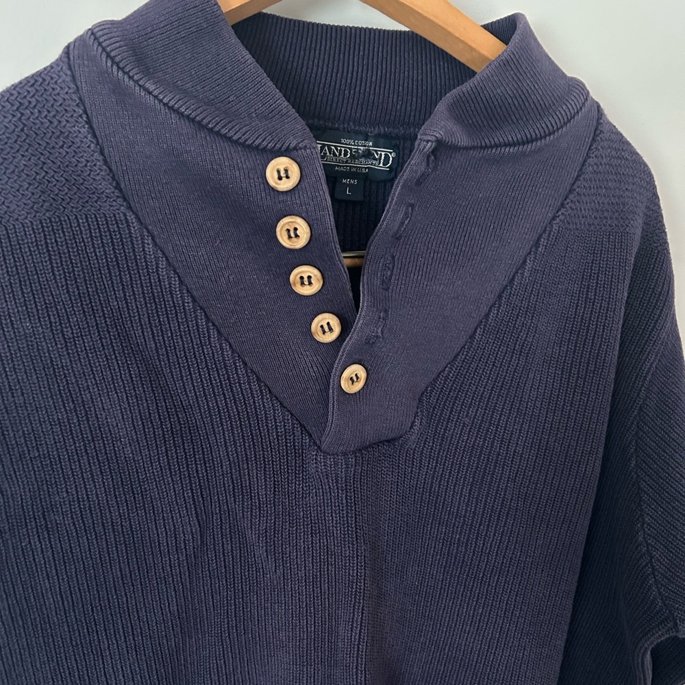 Vintage 100% cotton made in USA navy blue Henley Button-Up Sweater
